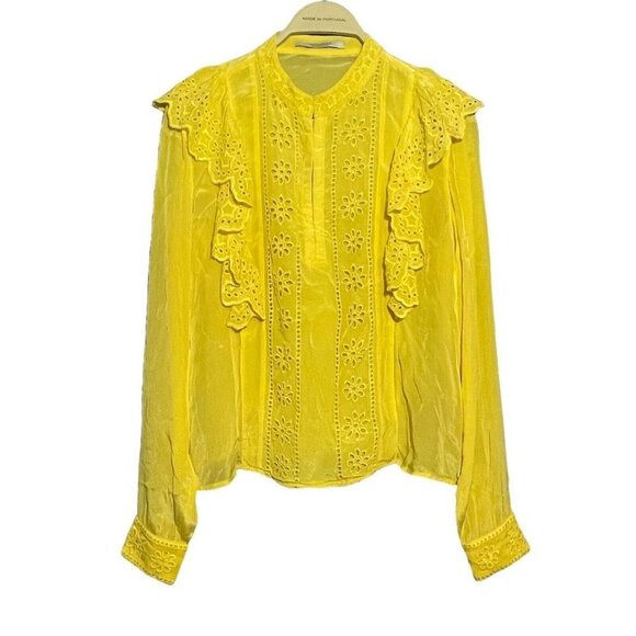 Scotch & Soda Tops - Scotch Soda Blouse Women Size S Yellow Eyelet Ruffle Embroidery Blauw European